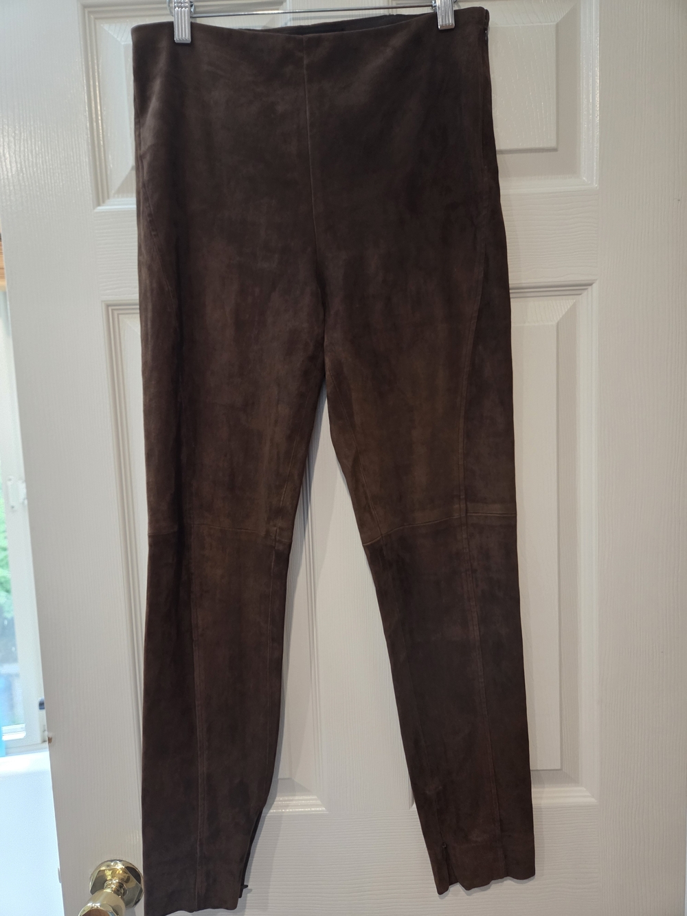 Ralph Lauren Collection Lamb Suede Stretch Pants Brown Size 10 Ankle Zip